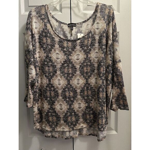 Kristin Nicole Geometric Patterned Semi Sheer Knit Blouse Size 3X NEW - Picture 1 of 3